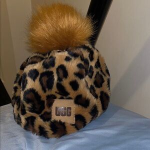 UGG Leopard Print Hat with Pom-Pom